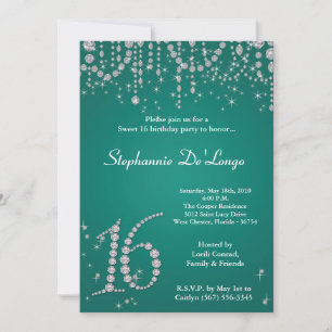 5x7 Turquoise Diamond Sweet 16 Birthday Invitation Kaart