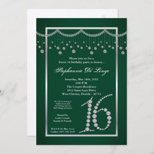 5x7 Turquoise Diamond Sweet 16 Verjaardag Uitnodig Kaart (Voorkant / Achterkant)