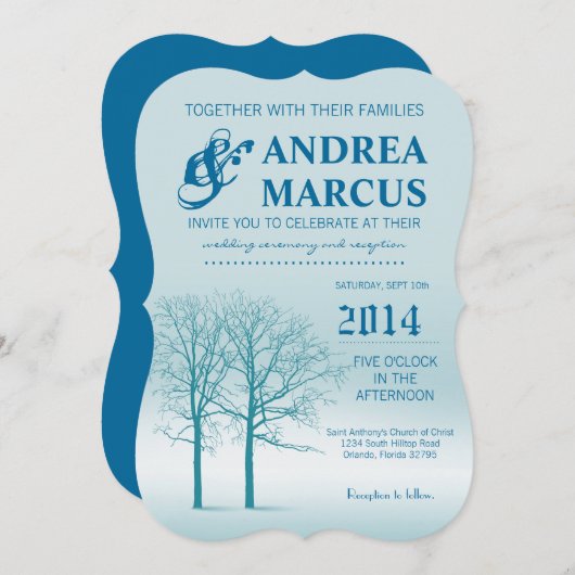 5x7 Twee winterbomen Sneeuwpad Huwelijksuitnodigin Kaart (Voorkant / Achterkant)