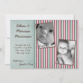 5x7 TWIN Blauw Roze Streep Foto Aankondiging Geboo (Voorkant)