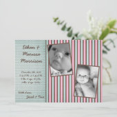 5x7 TWIN Blauw Roze Streep Foto Aankondiging Geboo (Staand voorkant)