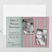 5x7 TWIN Blauw Roze Streep Foto Aankondiging Geboo (Voorkant / Achterkant)