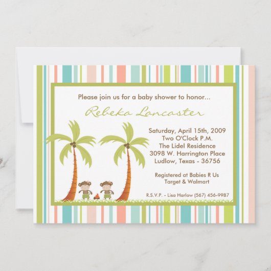 5x7 Twin Luau Hawaii Monkey Baby shower Uitnodigin Kaart (Voorkant)