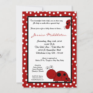 5x7 TWIN TWINS Red Lady Bug Baby shower Invitation Kaart