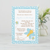 5x7 TWINS Blue Butterfly Baby shower Invitation Kaart (Staand voorkant)