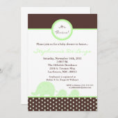 5x7 TWINS Mod Gree Elephant Baby shower Invitation Kaart (Voorkant / Achterkant)