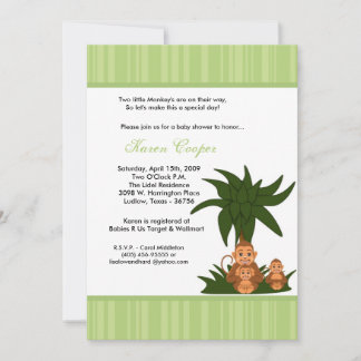 5x7 TWINS Monkeys en MaMa Baby shower Invitation Kaart