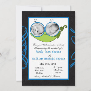 5x7 Twins Pea in a Pod PHOTO Birth Anneli Aankondiging
