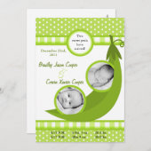 5x7 Twins Pea in a Pod PHOTO Birth Anneli Aankondiging (Voorkant / Achterkant)