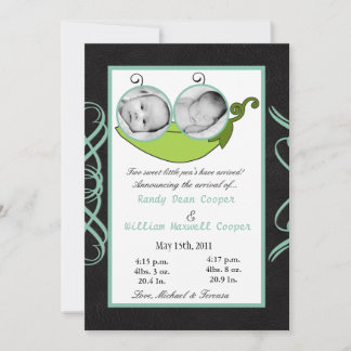 5x7 Twins Pea in a Pod PHOTO Birth Anneli Aankondiging