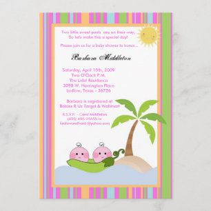 5x7 TWINS Sweetpee in Pod Baby shower Invitation Kaart