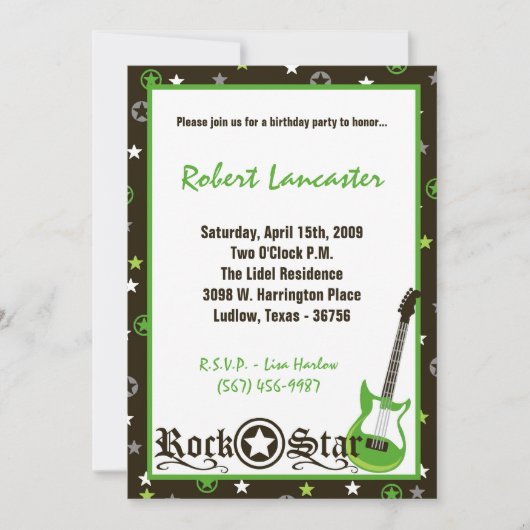5x7 Uitnodiging - Boy Rock Star Birthday Uitnodigi (Voorkant)