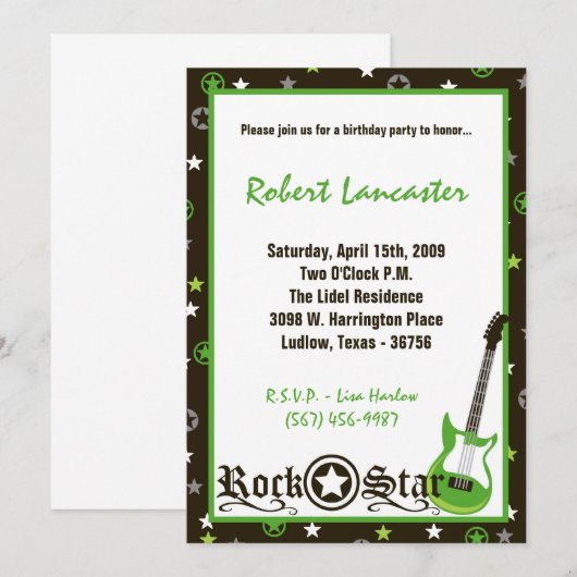 5x7 Uitnodiging - Boy Rock Star Birthday Uitnodigi (Voorkant / Achterkant)