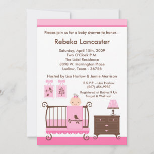 5x7 Uitnodiging - Girl Nursey Baby shower Invitati