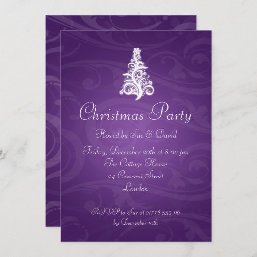 5x7 Uitnodiging legant Zwirly Tree Paars (Voorkant / Achterkant)