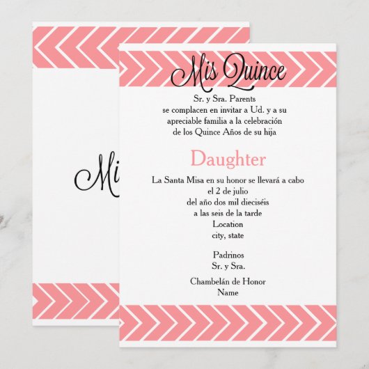 5x7 Uitnodiging - Mis Quince - Spaanse Aanpassing (Voorkant / Achterkant)