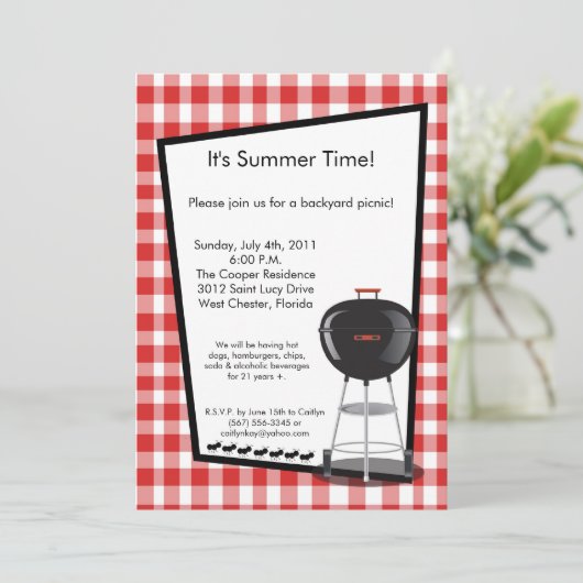 5x7 Uitnodiging Picnic Summer Barbecue Party (Staand voorkant)