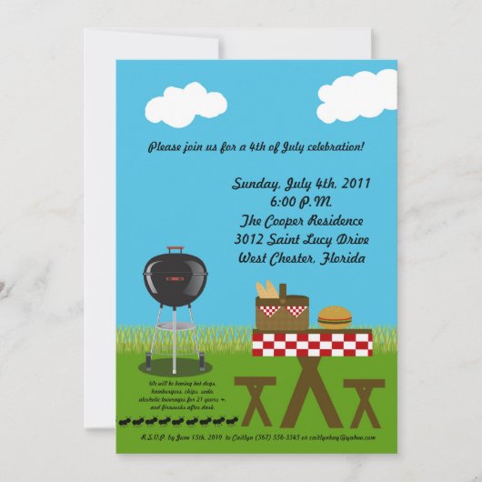 5x7 Uitnodiging Picnic Summer Barbecue Party (Voorkant)