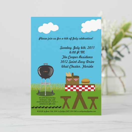 5x7 Uitnodiging Picnic Summer Barbecue Party (Staand voorkant)