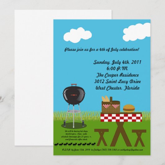 5x7 Uitnodiging Picnic Summer Barbecue Party (Voorkant / Achterkant)