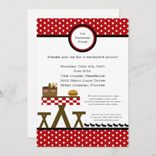 5x7 Uitnodiging Picnic Summer Barbecue Party (Voorkant / Achterkant)