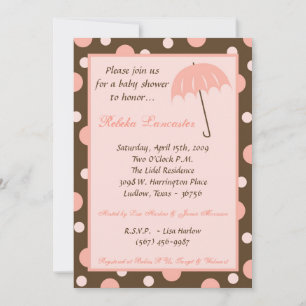 5x7 Uitnodiging - Roze Umbrella Baby shower Uitnod