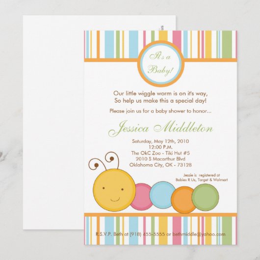 5x7 Uitnodiging tot Baby shower van de Werm van de (Voorkant / Achterkant)