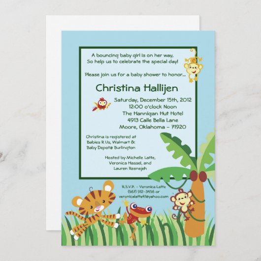 5x7 Uitnodiging tot Baby shower van regenwoud Oerw (Voorkant / Achterkant)