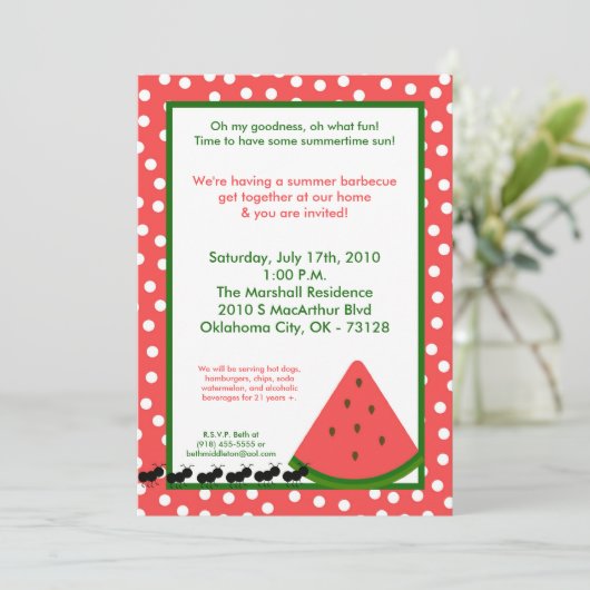 5x7 Uitnodiging tot het uitnodigen van watermeloen (Staand voorkant)