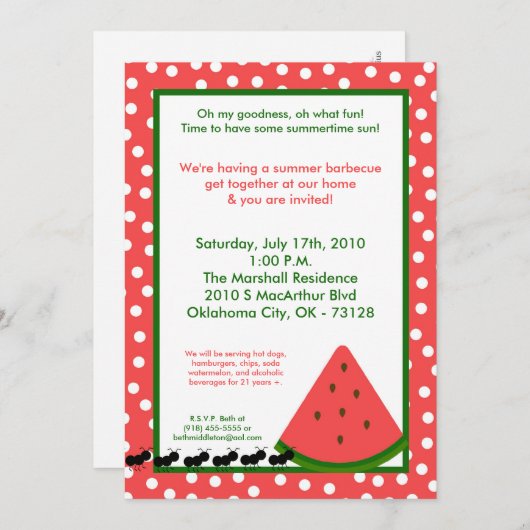 5x7 Uitnodiging tot het uitnodigen van watermeloen (Voorkant / Achterkant)