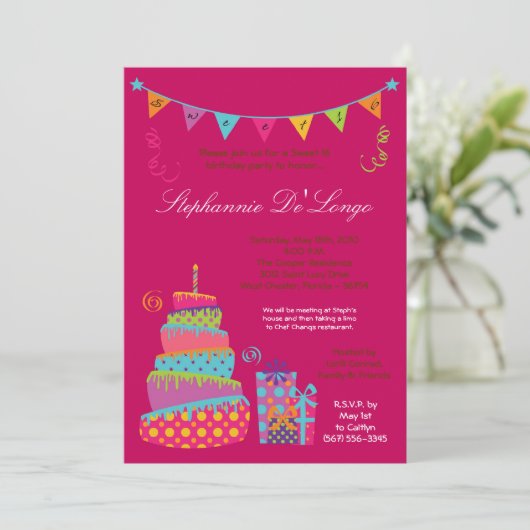 5x7 Uitnodiging van 16 Verjaardag van de Cake van (Staand voorkant)