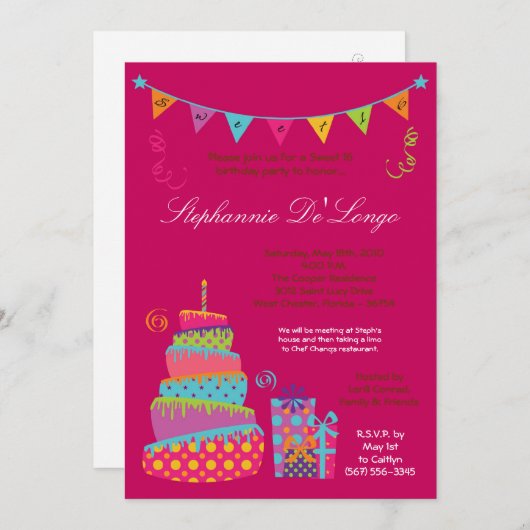 5x7 Uitnodiging van 16 Verjaardag van de Cake van (Voorkant / Achterkant)