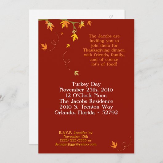5x7 Uitnodiging van de Kern van de Thanksgiving va (Voorkant / Achterkant)