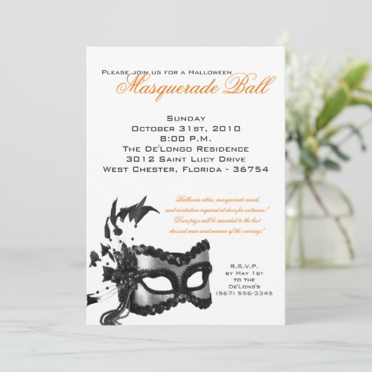 5x7 Uitnodiging van Halloween Masquerade Ball Mask (Staand voorkant)