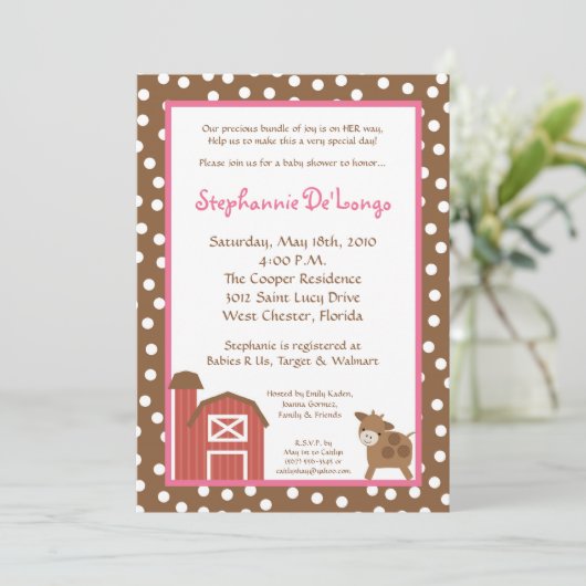 5x7 Uitnodiging van het Baby shower van de Koe van (Staand voorkant)