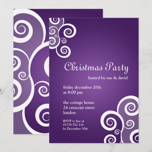 5x7 Uitnodiging van legant Zwirls Paars (Voorkant / Achterkant)