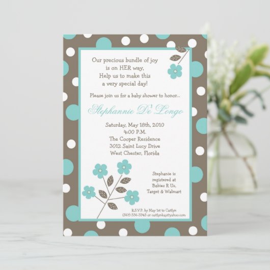 5x7 Uitnodiging voor blauw Baby shower voor lente- (Staand voorkant)