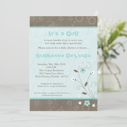 5x7 Uitnodiging voor blauw Baby shower voor lente- (Staand voorkant)