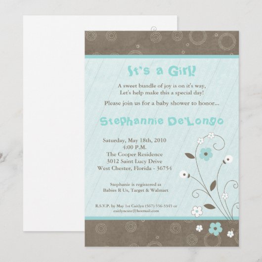 5x7 Uitnodiging voor blauw Baby shower voor lente- (Voorkant / Achterkant)