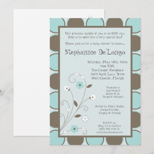 5x7 Uitnodiging voor blauw Baby shower voor lente- (Voorkant / Achterkant)