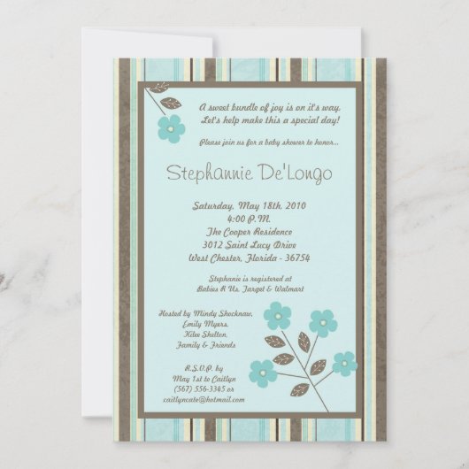 5x7 Uitnodiging voor blauw Baby shower voor lente- (Voorkant)