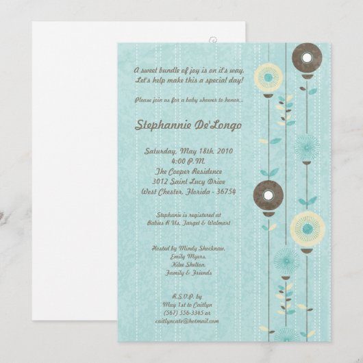 5x7 Uitnodiging voor blauw Baby shower voor lente- (Voorkant / Achterkant)