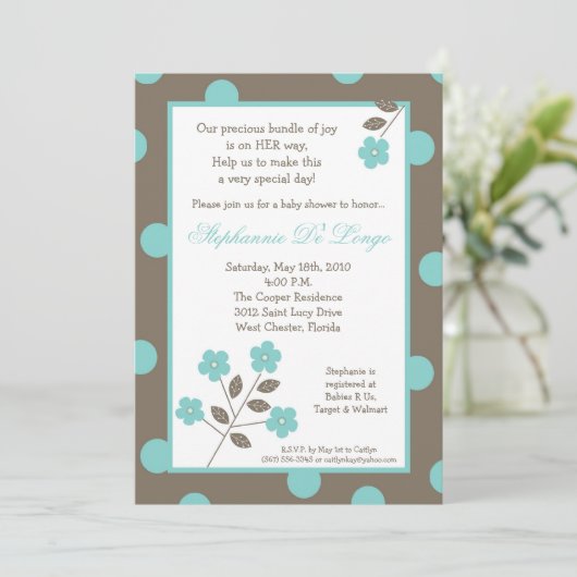 5x7 Uitnodiging voor blauw Baby shower voor lente- (Staand voorkant)