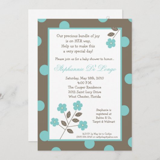 5x7 Uitnodiging voor blauw Baby shower voor lente- (Voorkant / Achterkant)