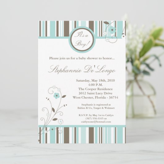 5x7 Uitnodiging voor blauw Baby shower voor lente- (Staand voorkant)