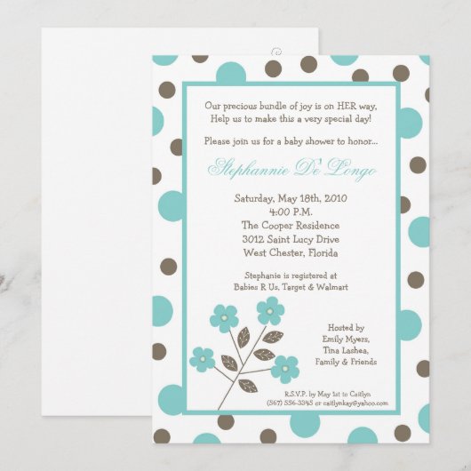 5x7 Uitnodiging voor blauw Baby shower voor lente- (Voorkant / Achterkant)