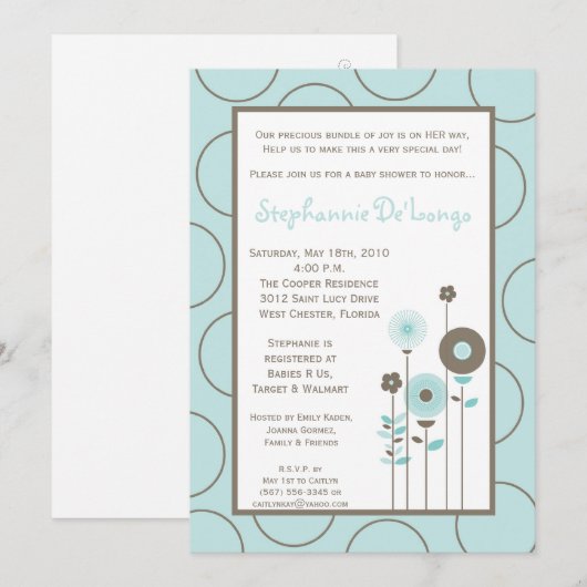 5x7 Uitnodiging voor blauw Baby shower voor lente- (Voorkant / Achterkant)