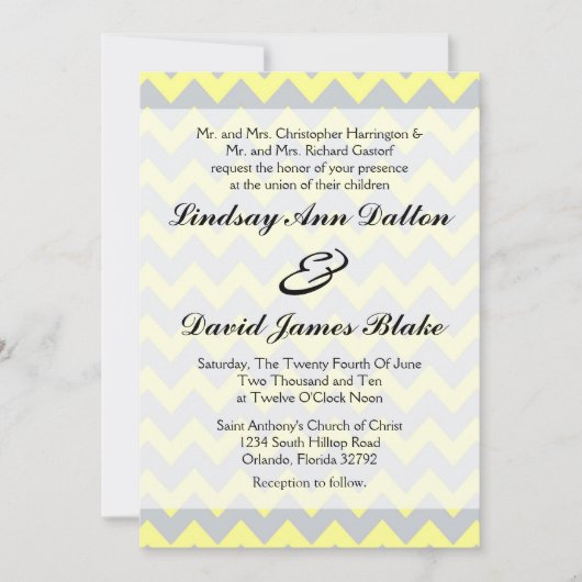 5x7 Uitnodiging voor bruiloft Chevron Yellow & Gre (Voorkant)