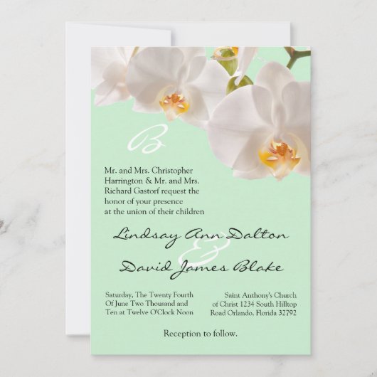 5x7 Uitnodiging voor bruiloft Groen en Orchideeën (Voorkant)