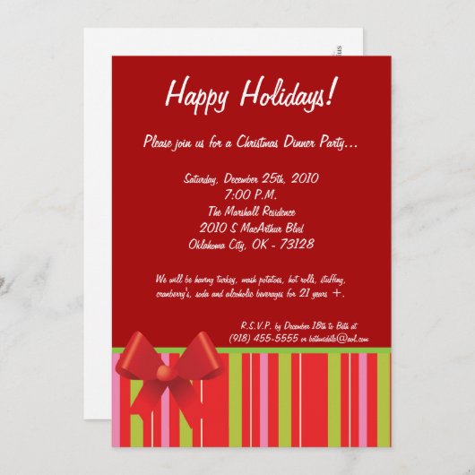 5x7 Uitnodiging voor kerstfeestdagen met pakbon (Voorkant / Achterkant)